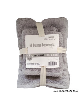 Set 4 Toallas Illusions Gris