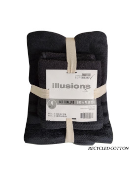 Set 4 Toallas Illusions Negro