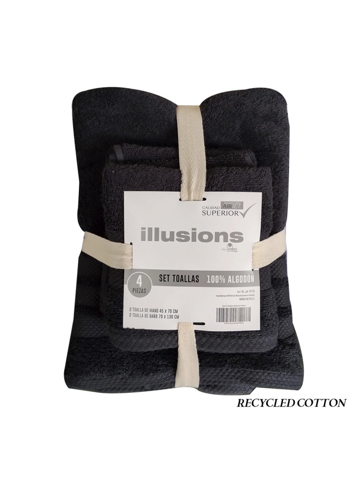Set 4 Toallas Illusions Negro