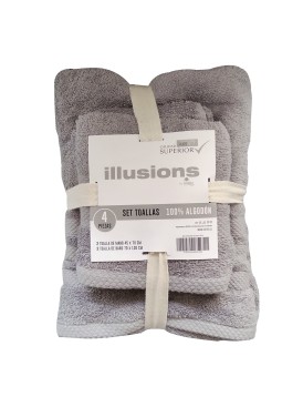 Set 4 Toallas Illiusions Gris